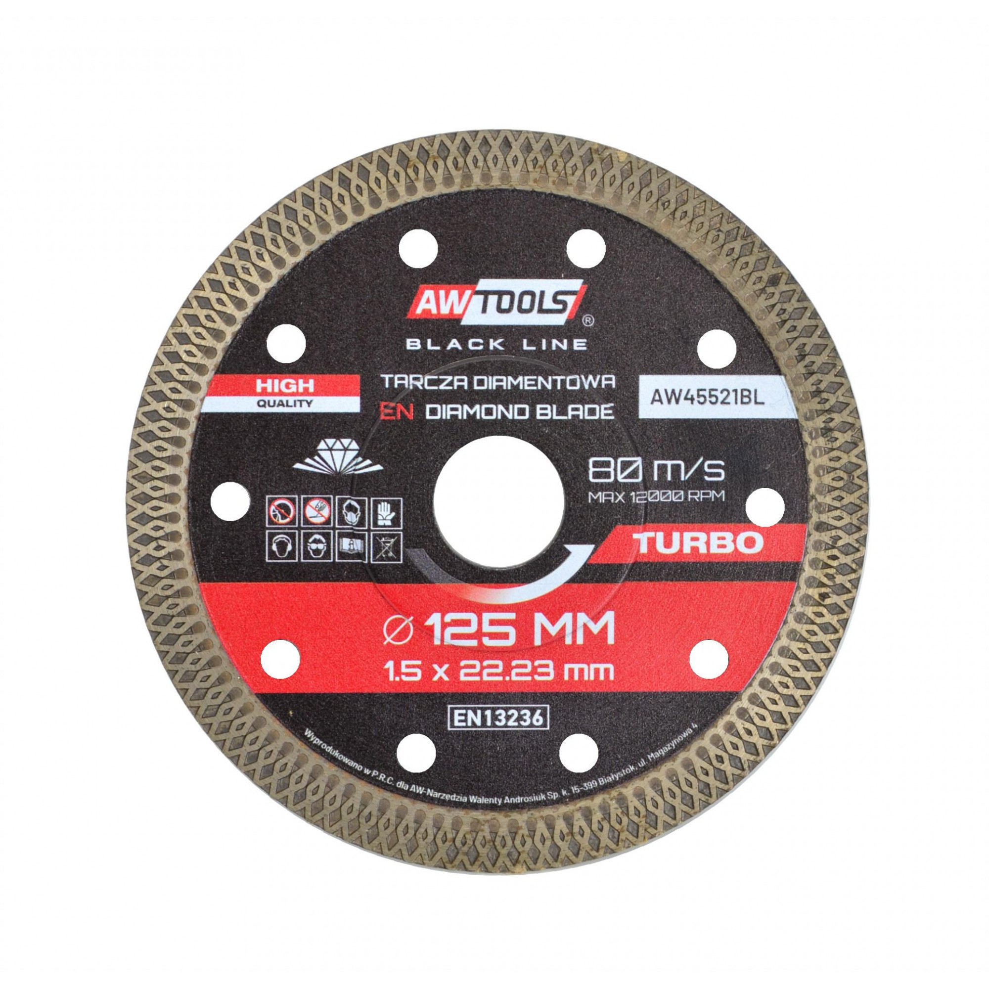 Disque à tronçonner diamant pour coupe à sec et humide AWTools AW45521BL; 125x1,5x22,2 mm