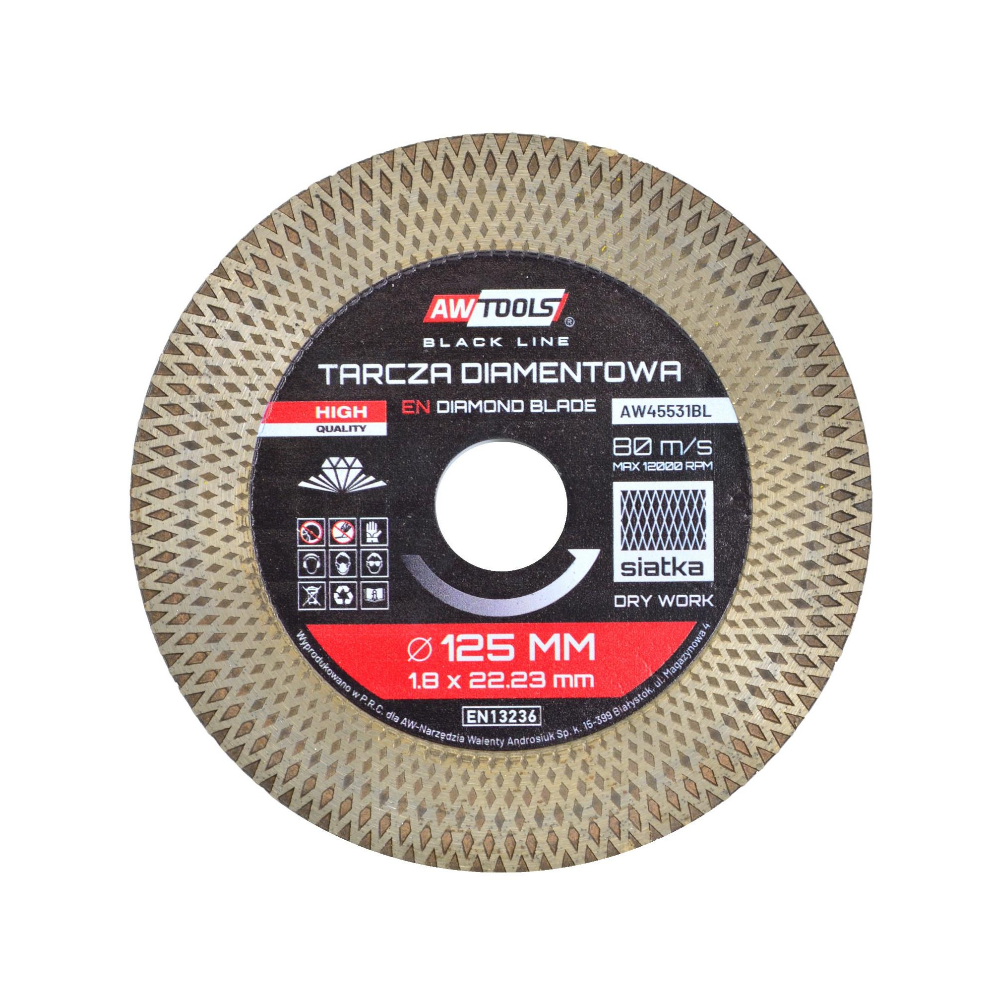 Disque à tronçonner diamant pour coupe à sec et humide AWTools AW45531BL; 125x1,9x22,2 mm