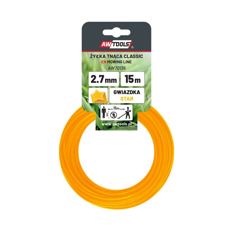 Fil de coupe AWTools AW70135; (2,4 mm/15 m) jaune, hexagone