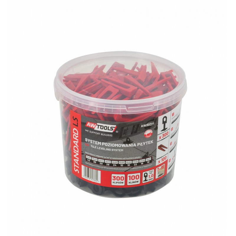 Set de nivellement AWTools AW30371; 1 mm; 7-15 mm; 300+100 unités