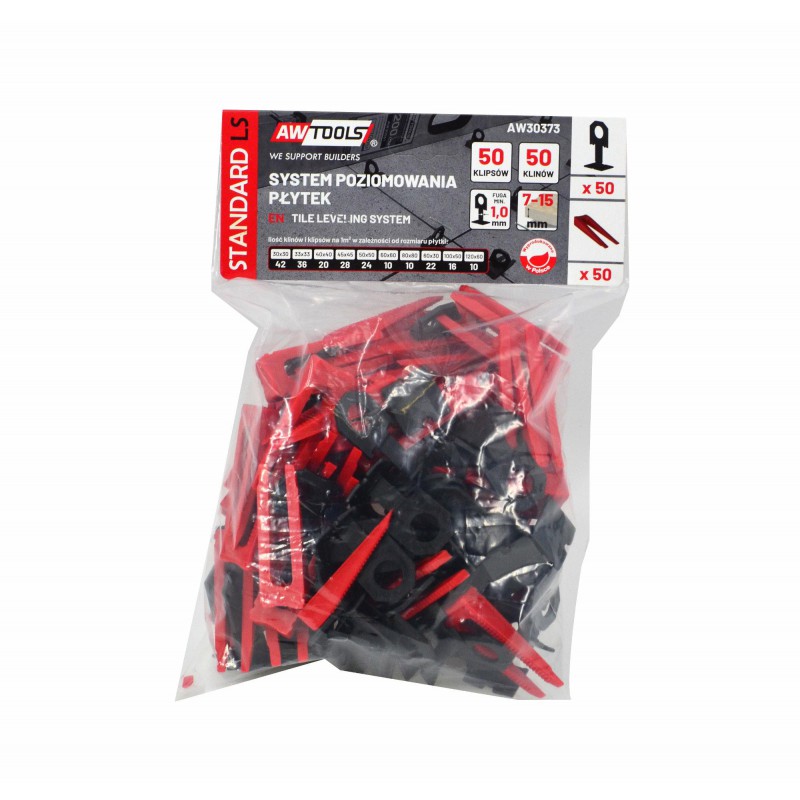 Set de nivellement AWTools AW30373; 1 mm; 7-15 mm; 50+50 unités