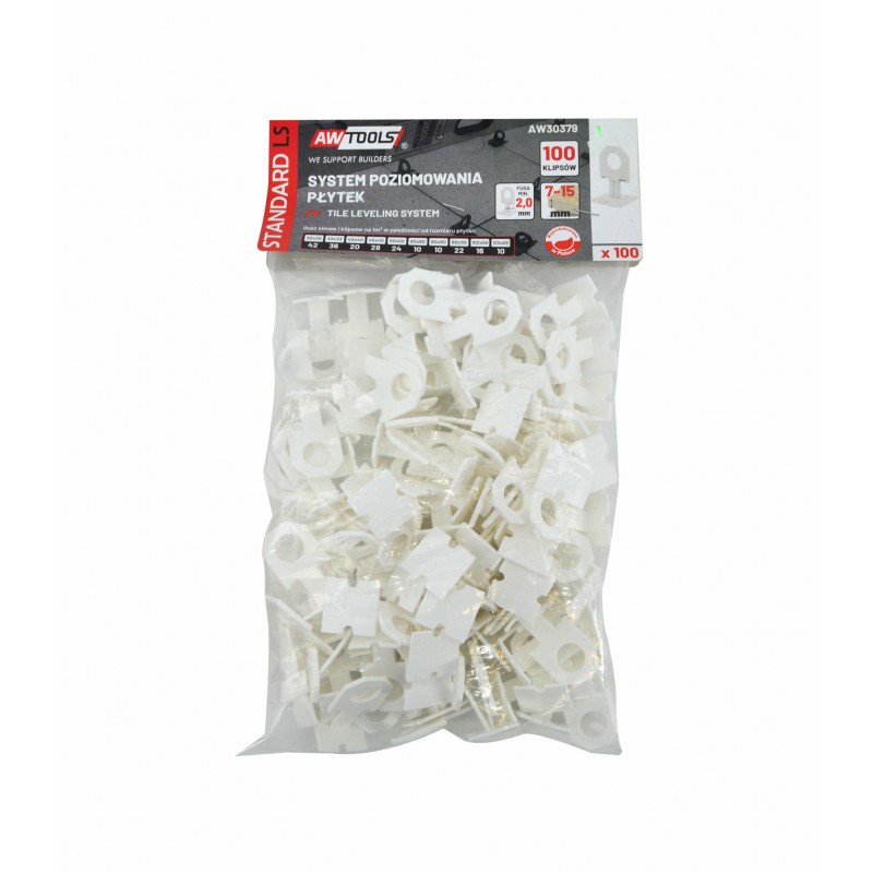 Indicateur de niveau de carrelage AWTools AW30379; 2 mm; 7-15 mm; 100 unités