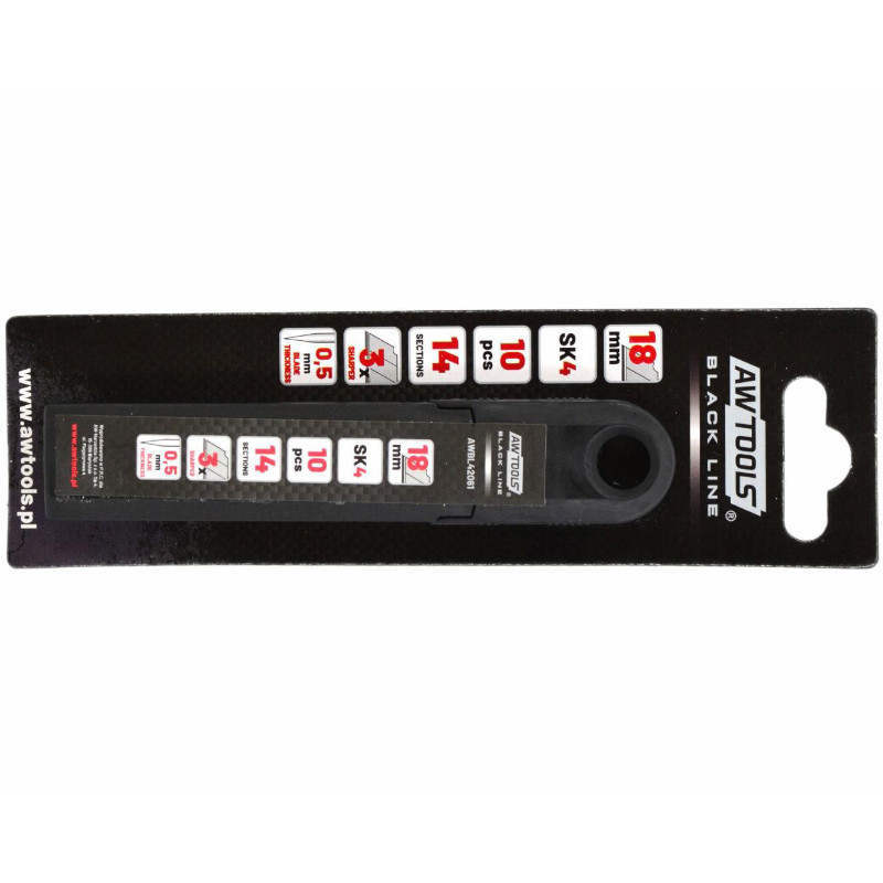 Couteau avec lames remplaçables AWTools AW29131BL; 18 mm; 10 unités