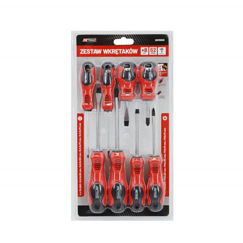 Ensemble de tournevis AWTools AW36808; SLx4; PHx4; 8 unités
