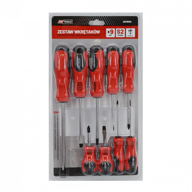 Ensemble de tournevis AWTools AW36810; SLx5; PHx4; 9 unités