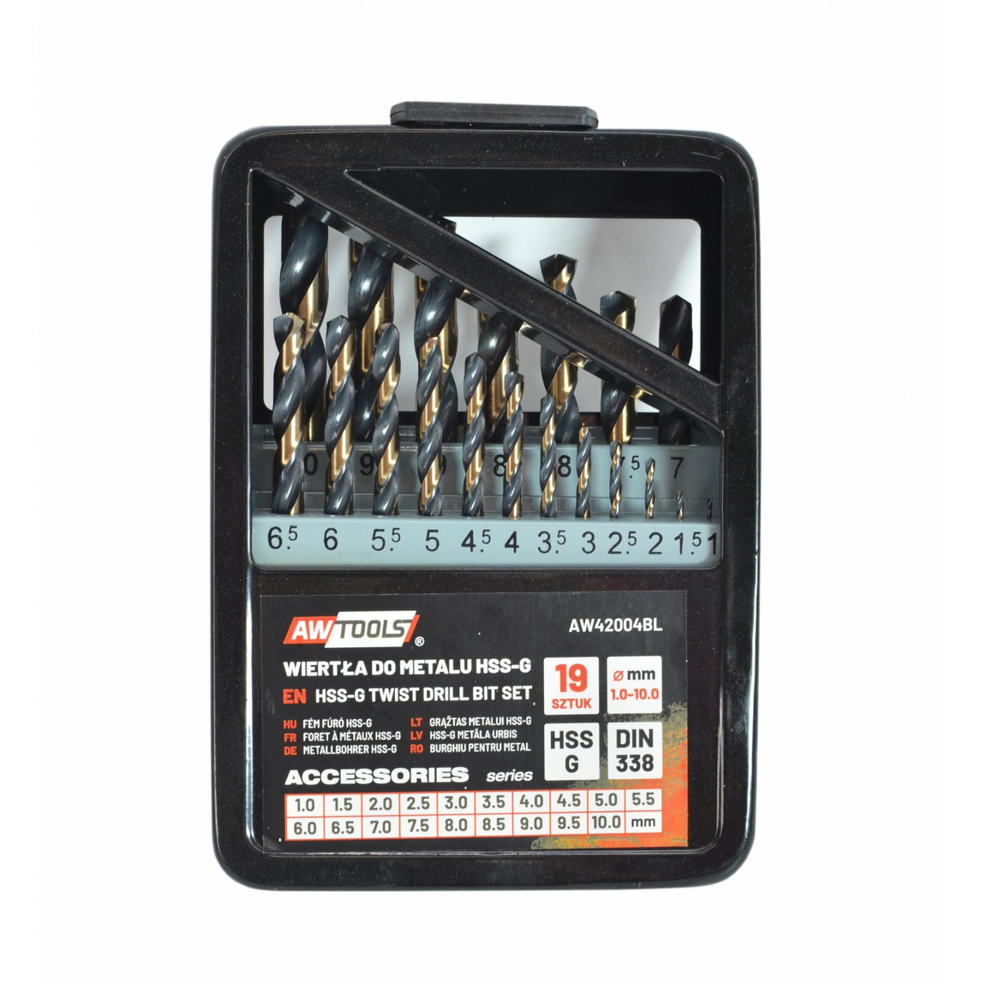 Jeu de forets pour métal AWTools AW42004BL; HSS; M2; 1-10 mm; 19 unités