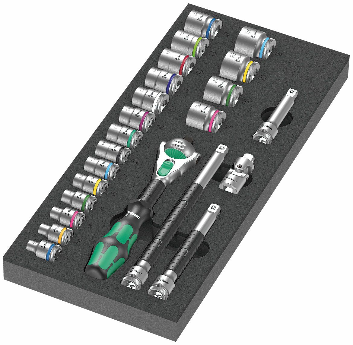 Rochet Wera WE05150111001; 3/8''; 6-24 mm; 23 pcs + jeu de douilles