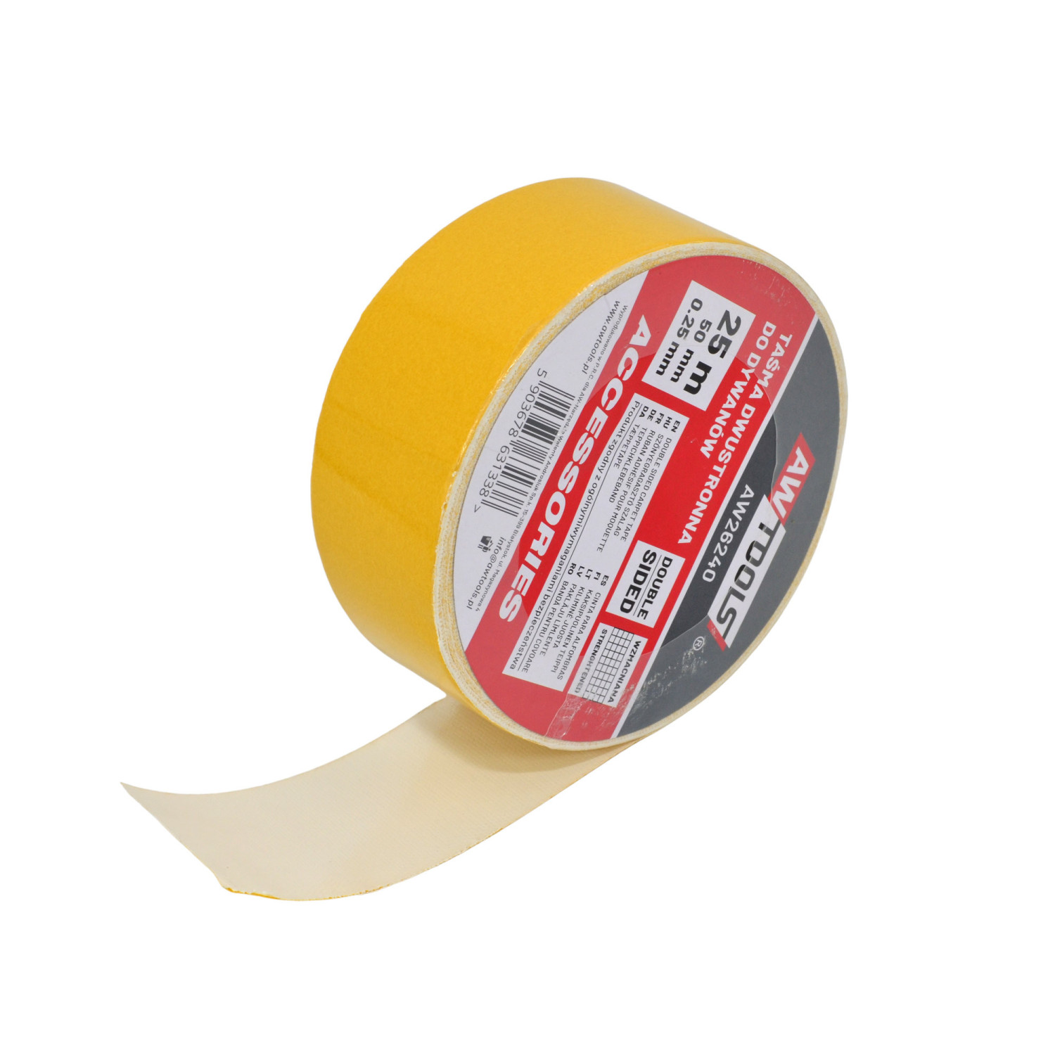 Ruban adhésif double face AWTools AW26240; 50 mm; 25 m; jaune