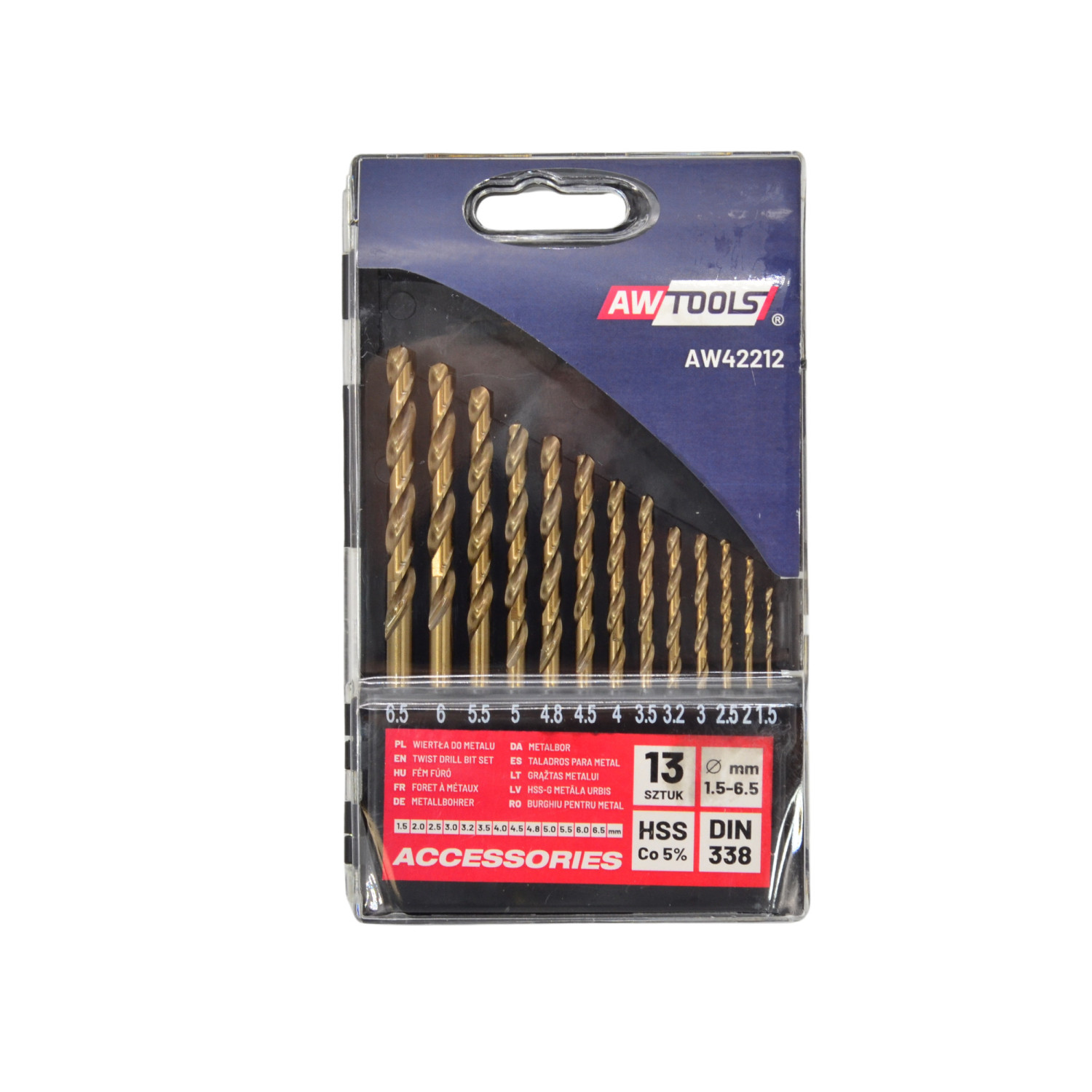Jeu de forets AWTools AW42212; HSS-Co; 1,5-6,5 mm; 13 unités