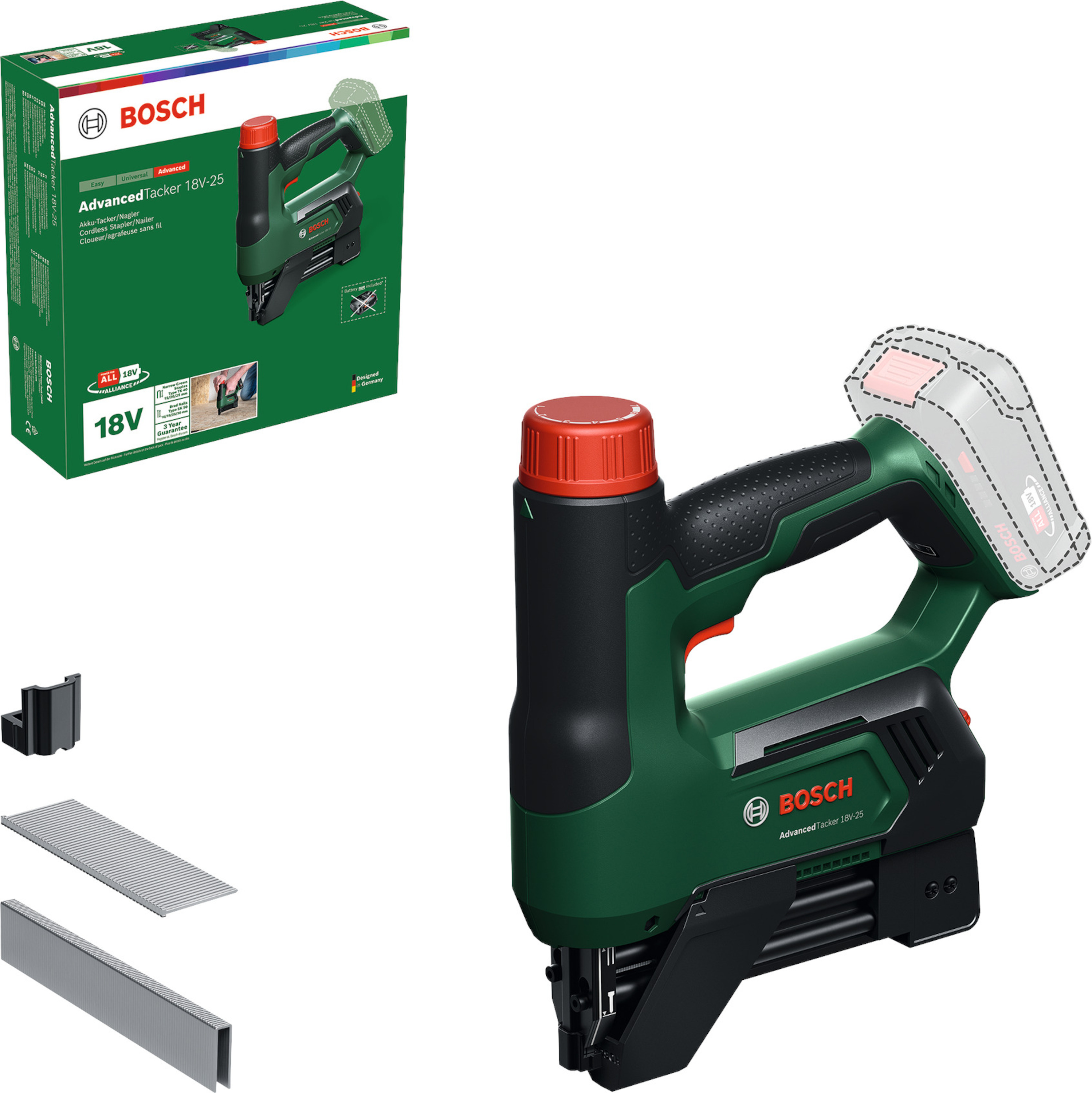 Agrafeuse sans fil Bosch AdvancedTacker 18V-25; 18 V (sans batterie et chargeur)