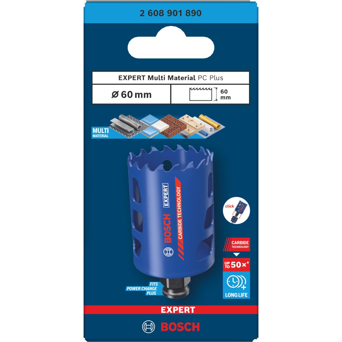 Scie cloche Bosch EXPERT; Multi Material Power Change Plus; 60x60 mm