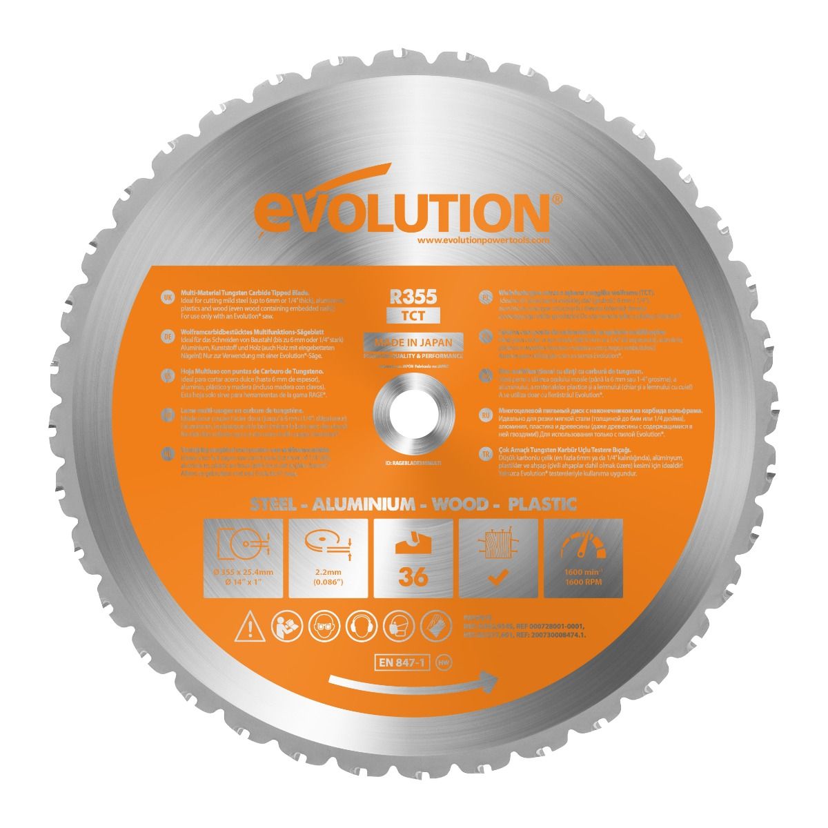 Scie circulaire Evolution EVO-355-MULTI; 355 mm; Z36