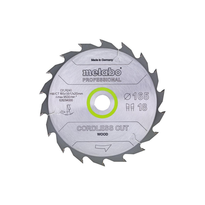 Lame de scie Metabo 628294000; 165x20 mm; Z18; 20°