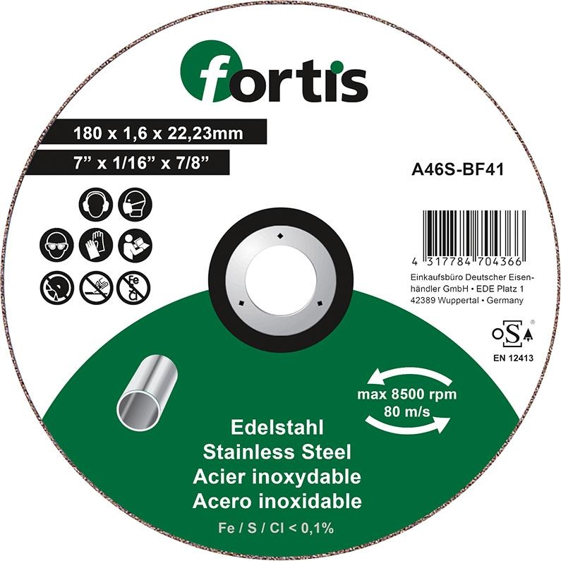 Disque de coupe en acier inoxydable Fortis 4317784704366; 180x1,6 mm; 22,23 mm