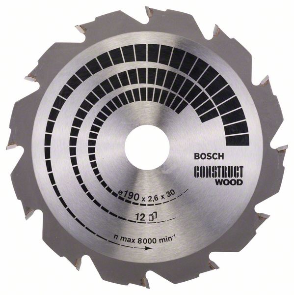 Lame de scie Bosch CONSTRUCT WOOD; 190x2,6x30,0 mm; Z12; 12°