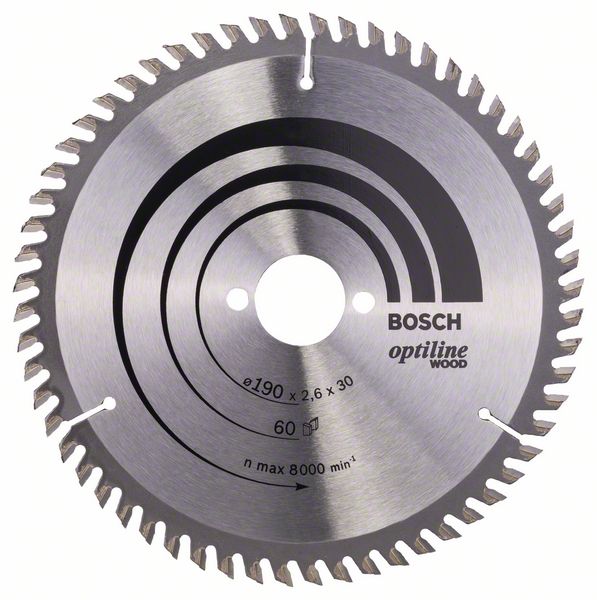 Lame de scie Bosch OPTILINE WOOD; 190x2,6x30,0 mm; Z60; 15°