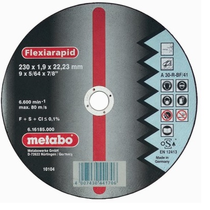 Disque abrasif Metabo; 230x1,9 mm pour le métal