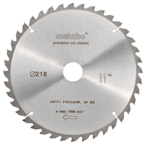 Lame de scie Metabo Classic; 216x2,4x30,0 mm; Z40; -5°