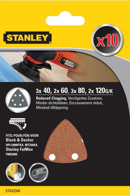 Papier de verre pour ponceuse delta Stanley; P40/60/80/120; 10 unités